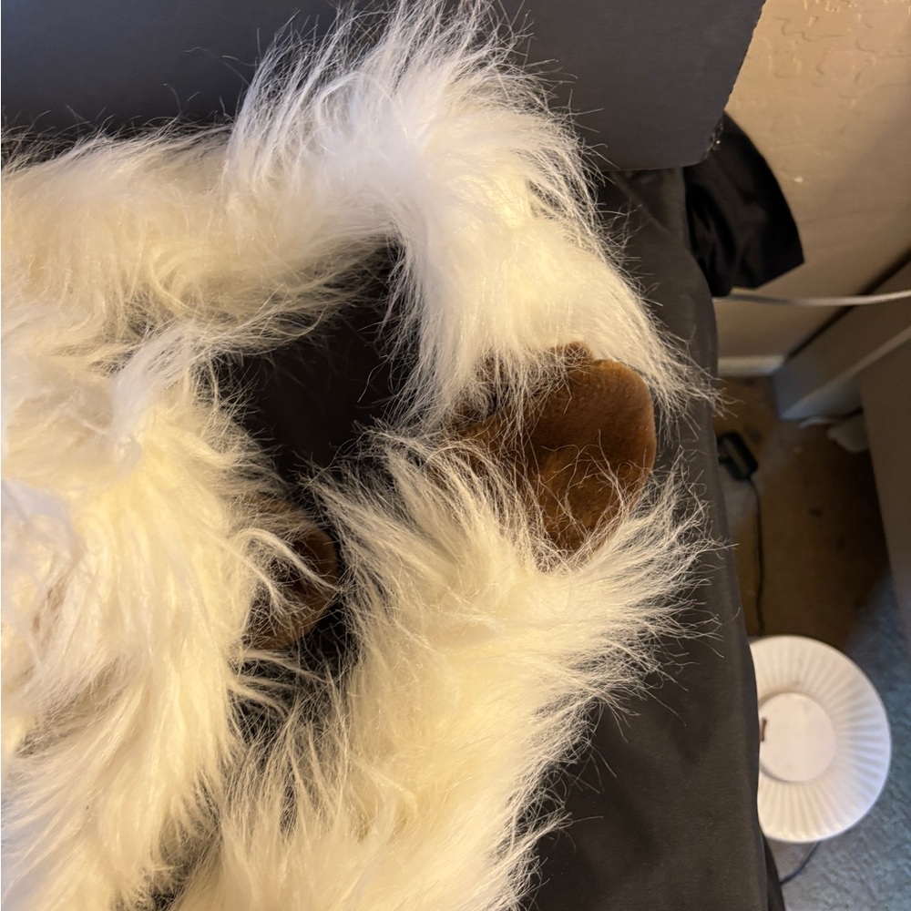 White Fluffy Dog Puppet Stuffed Animal Toy Plush White w Brown Paws Floppy Ears - Picture 7 of 7